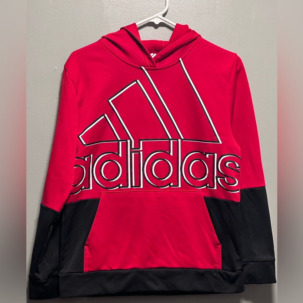 Adidas Black /Red Hooded Sweatshirt Size L 14/16 
Good preowned Condition